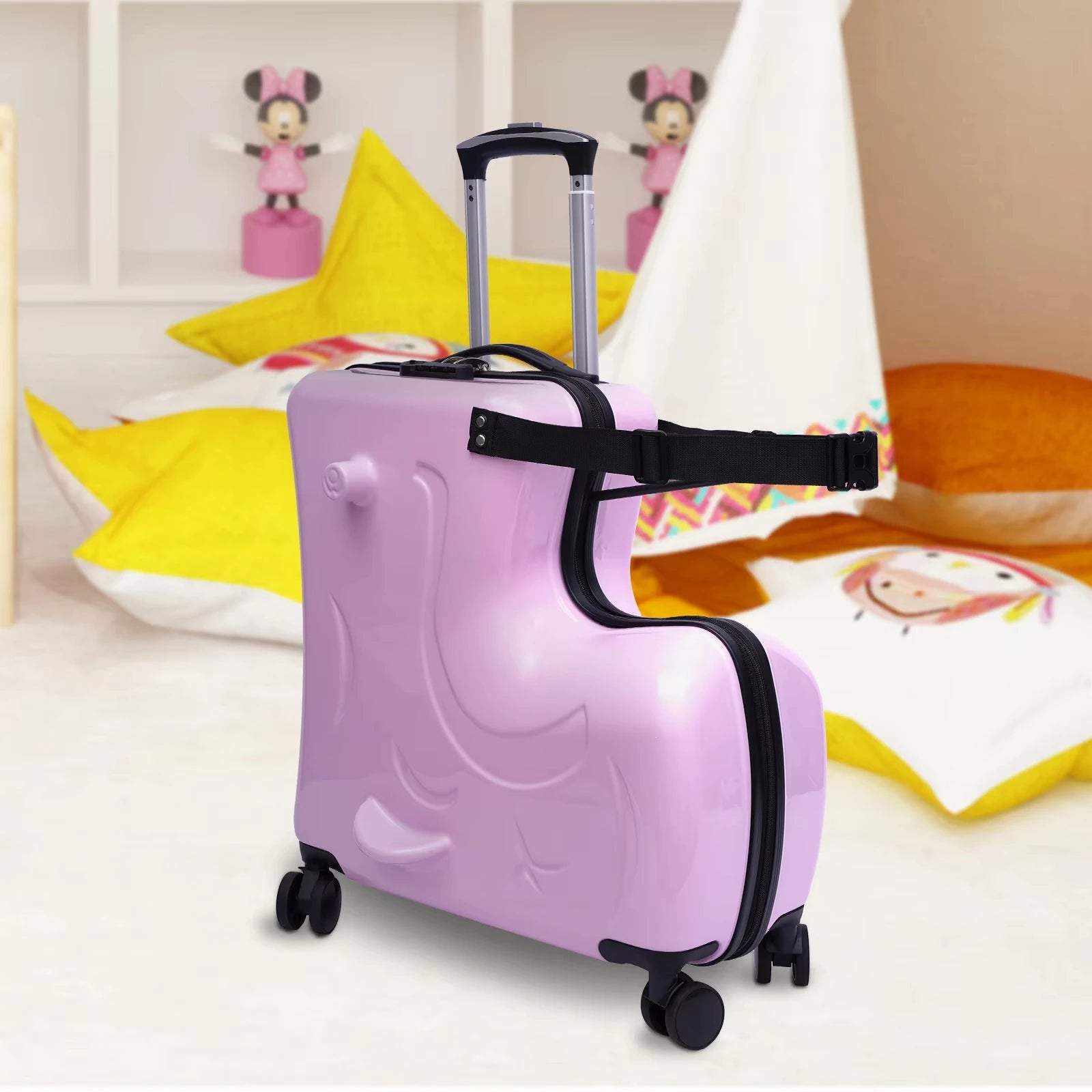 Pink Ride On Suitcase for Kids 20 Inch Horse Shaped Luggage with 3 Digit Password Lock 30kg Capacity Ages 3-6