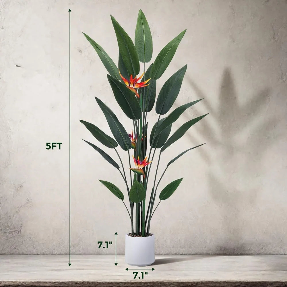 5ft Tall Artificial Bird of Paradise Plant with Pot - Realistic Fake Tropical Tree for Home Office Decor