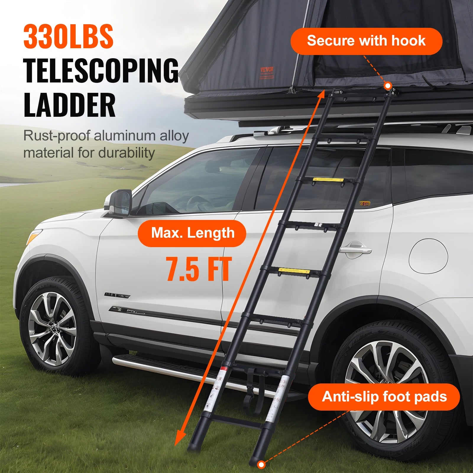 SucceBuy Rooftop Tent Hard Shell Roof Top with Telescopic Ladder Thick Mattress Waterproof Windproof for Jeep Van Pickup Truck