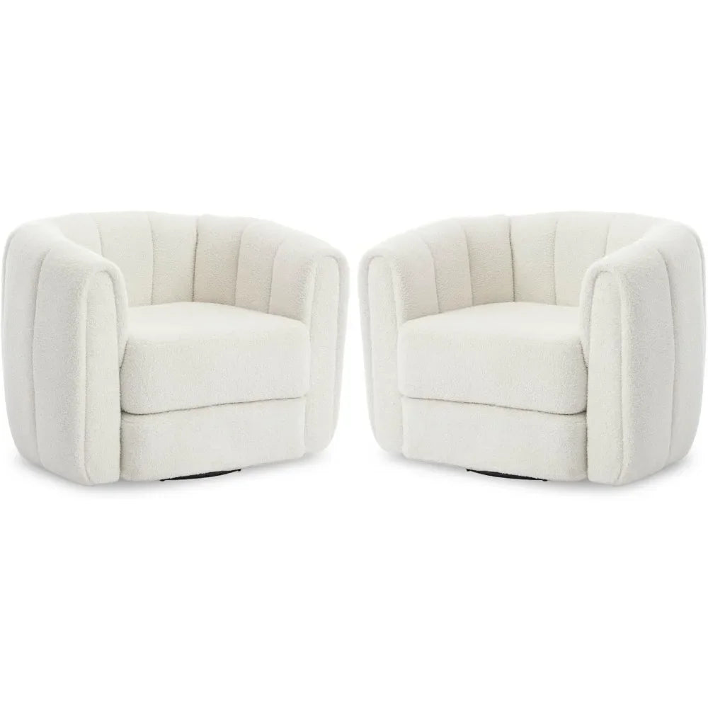 Teddy Swivel Accent Chairs Set of 2 - Barrel Armchair with Thickened Cushion Modern Channel round Arm Design 360 Degree