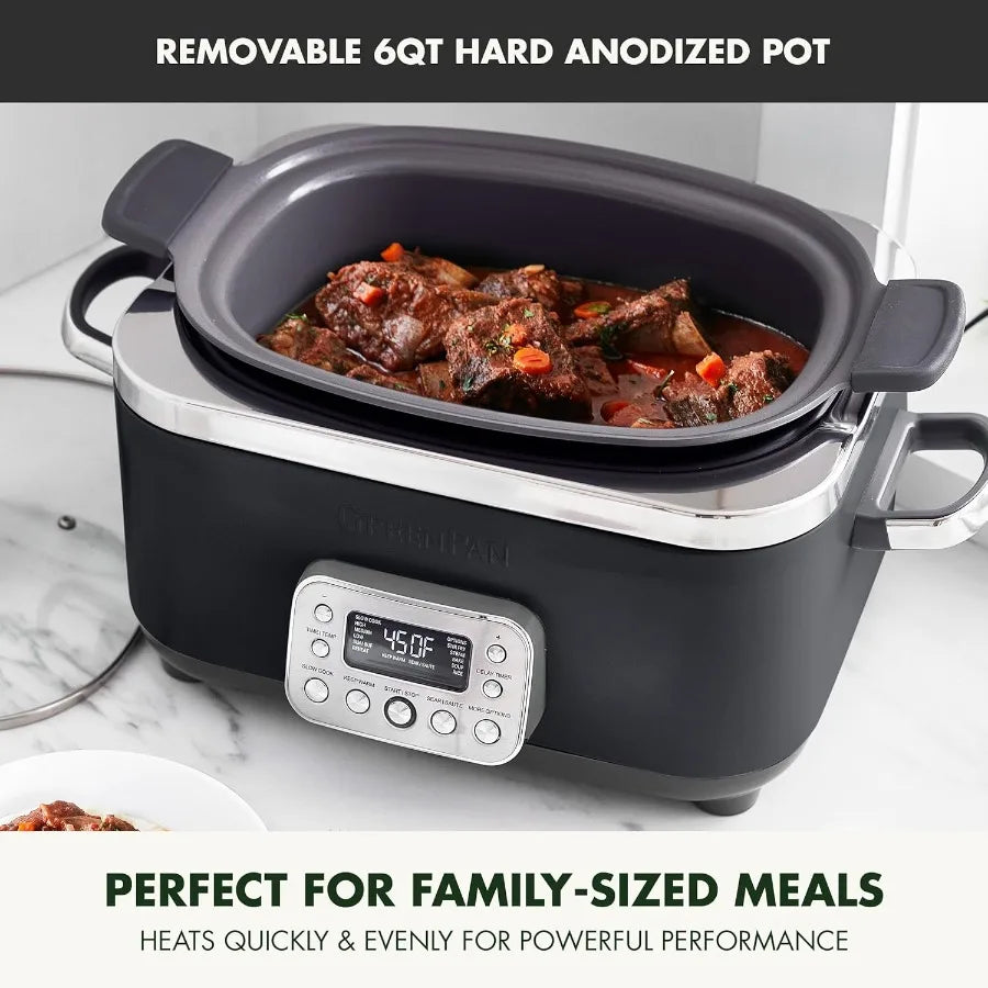 Elite 14in1 Nonstick 6QT Electric Slow Cooker PFASFree Ceramic MultiCooker with InPot Browning for Home Kitchen Dishwasher Safe