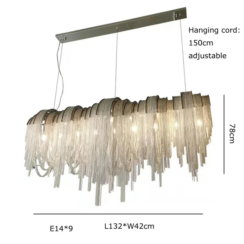 Chandelier Modern Tassel Aluminum Chain LED Hanging Pendant Lights Lustre for Living Room Decorative Suspend Lighting Fixture