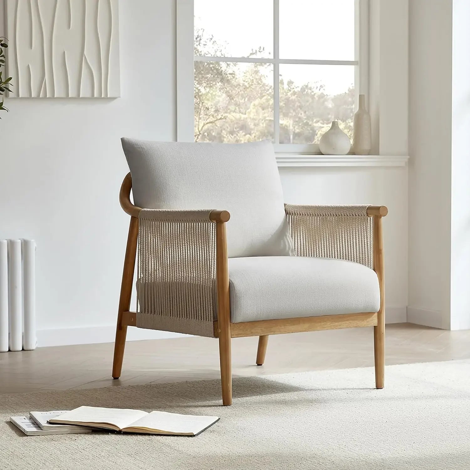 Braid Armchair Set of 2, Modern Accent Chair for Living Room, Light Grey