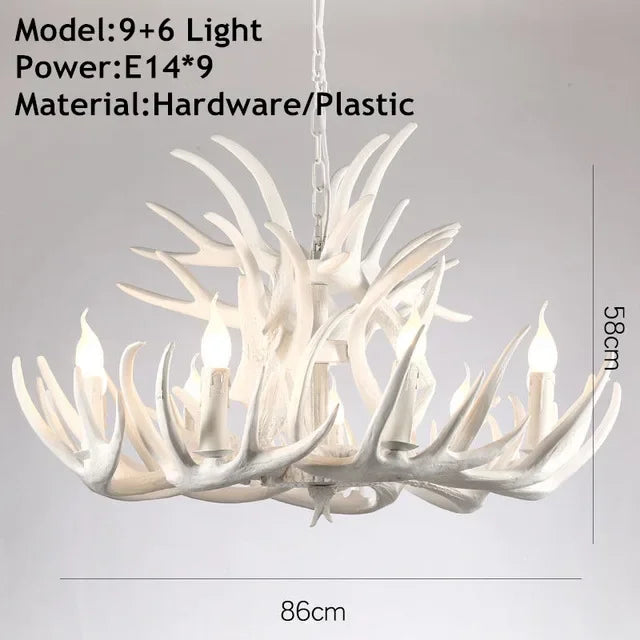 Retro Antler Chandelier Lighting Resin Deer Horn Pendant Lamp for Restaurant Living Room Hotel Shop Dining Table Hanging Lamp