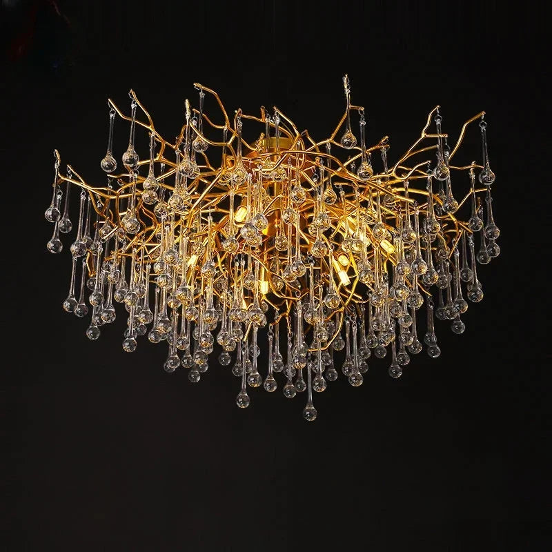 Nordic Gold Ceiling Chandelier Led Lighting for Room Large Ceiling Light Fixtures Living Room Hotel Hall Art Decor Crystal Lamp