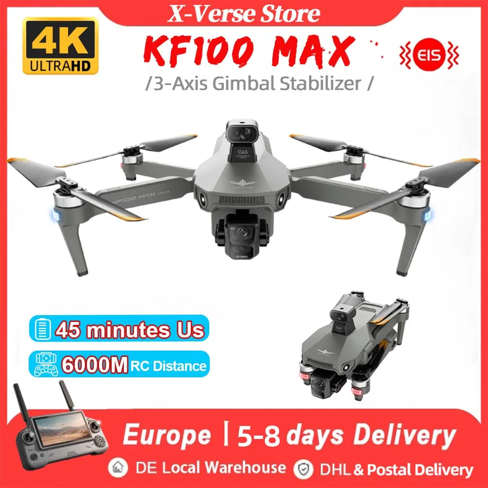 KF100 Max Drone 4K Professional 3-Axis Gimbal Laser Obstacle Avoidance GPS 6KM RC Dron 45 Minutes Flight Time RC Quadcopter