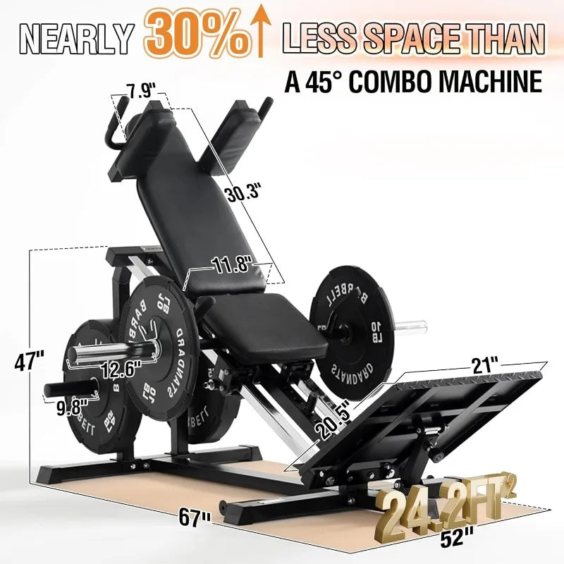 Leg Press Hack Squat Machine, 30-Degree Compact Leg Press Machine for Home Gym, Hack Squat Machine with Removable Shoulde