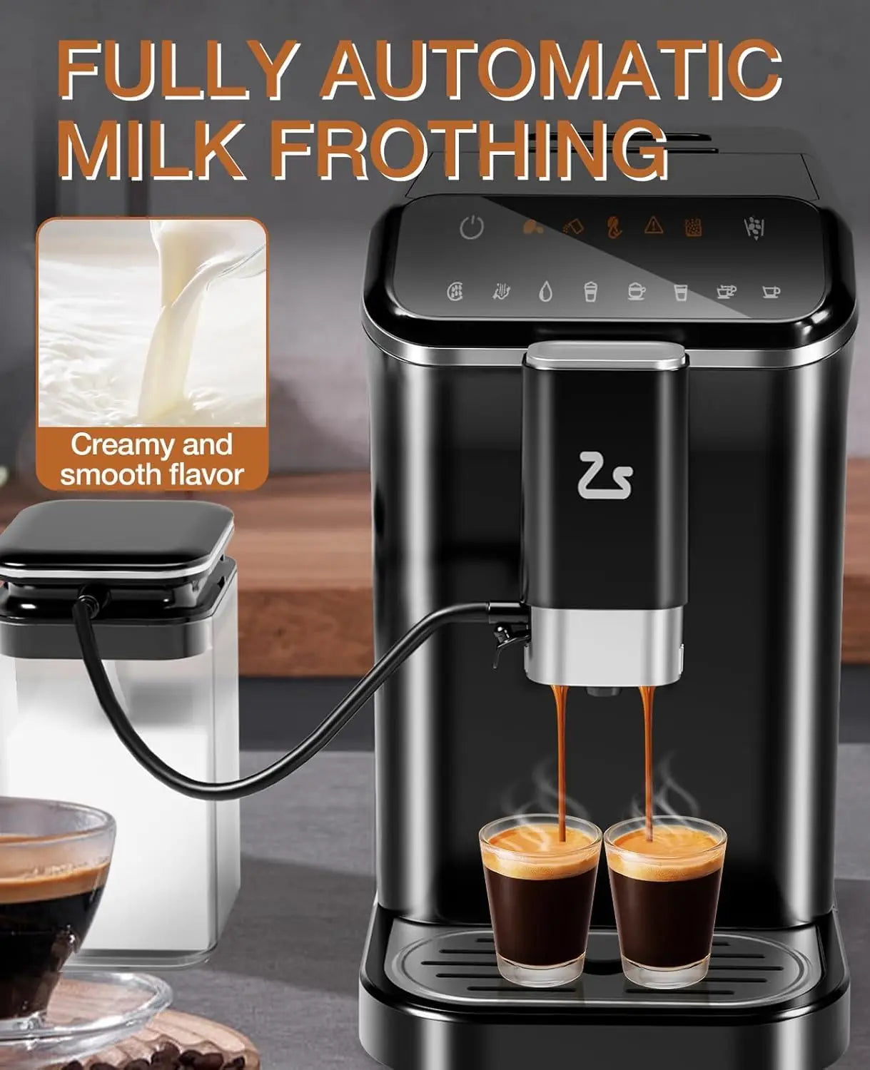 20-Bar Fully Automatic Espresso Coffee Machine with Grinder,Auto Milk Frother,Auto-Cleaning Coffee Maker for Latte Cappuccino