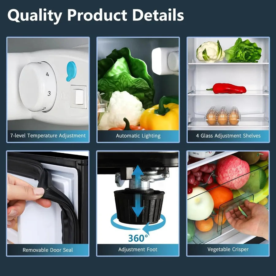 5.0 Cu.Ft Dual Door Refrigerator with Freezer for Dorm Office Apartment and Home Use Featuring 7 Temperature Settings for Adjus