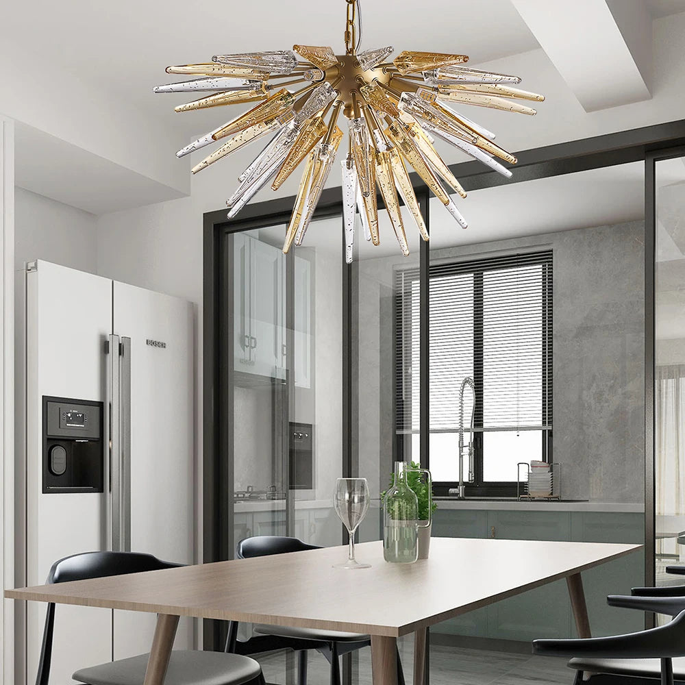 Longree Crystal Sputnik Chandeliers Table Top Kitchen 6-Lights Murano Glass Golden Hanging Pendant Light for Foyer Living Room