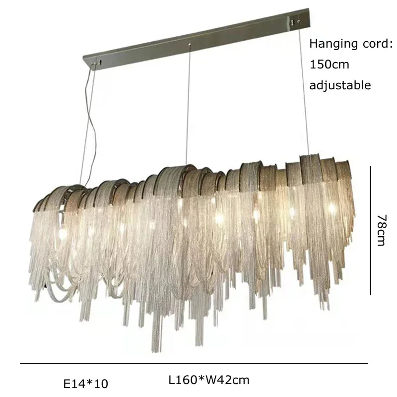Chandelier Modern Tassel Aluminum Chain LED Hanging Pendant Lights Lustre for Living Room Decorative Suspend Lighting Fixture