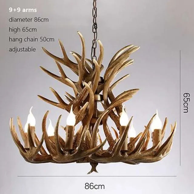 Retro Antler Chandelier Lighting Resin Deer Horn Pendant Lamp for Restaurant Living Room Hotel Shop Dining Table Hanging Lamp