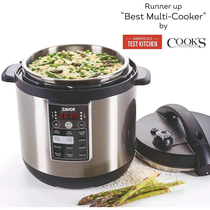 Zavor LUX 8 Quart Multi-cooker with America's Test Kitchen Multicooker Perfection Cookbook, Stainless Steel, Serves 6 people