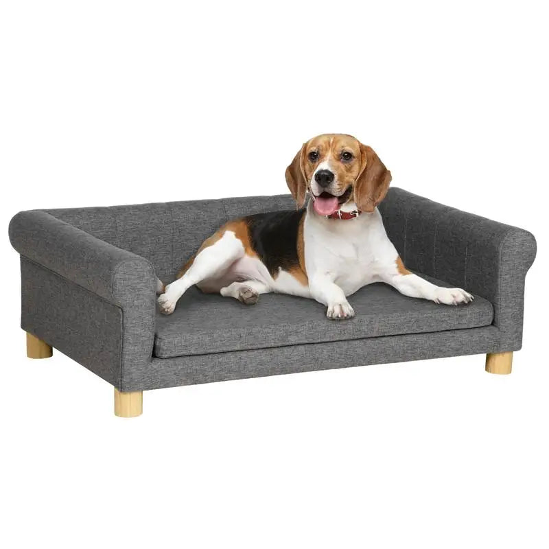 Modern Dog Couch Bed, Pet Sofa for Medium to Large Dogs or Cats, Elevated Pet Sleeping Bed with Removable Cushion, Dark Gray