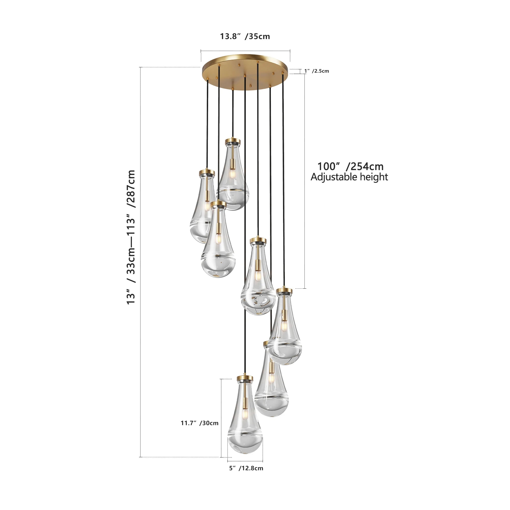 7 Light Cluster Pendant Lights, Black/Gold High Ceiling Chandeliers Adjustable, Living Room Pendant Light, Foyer Chandeliers
