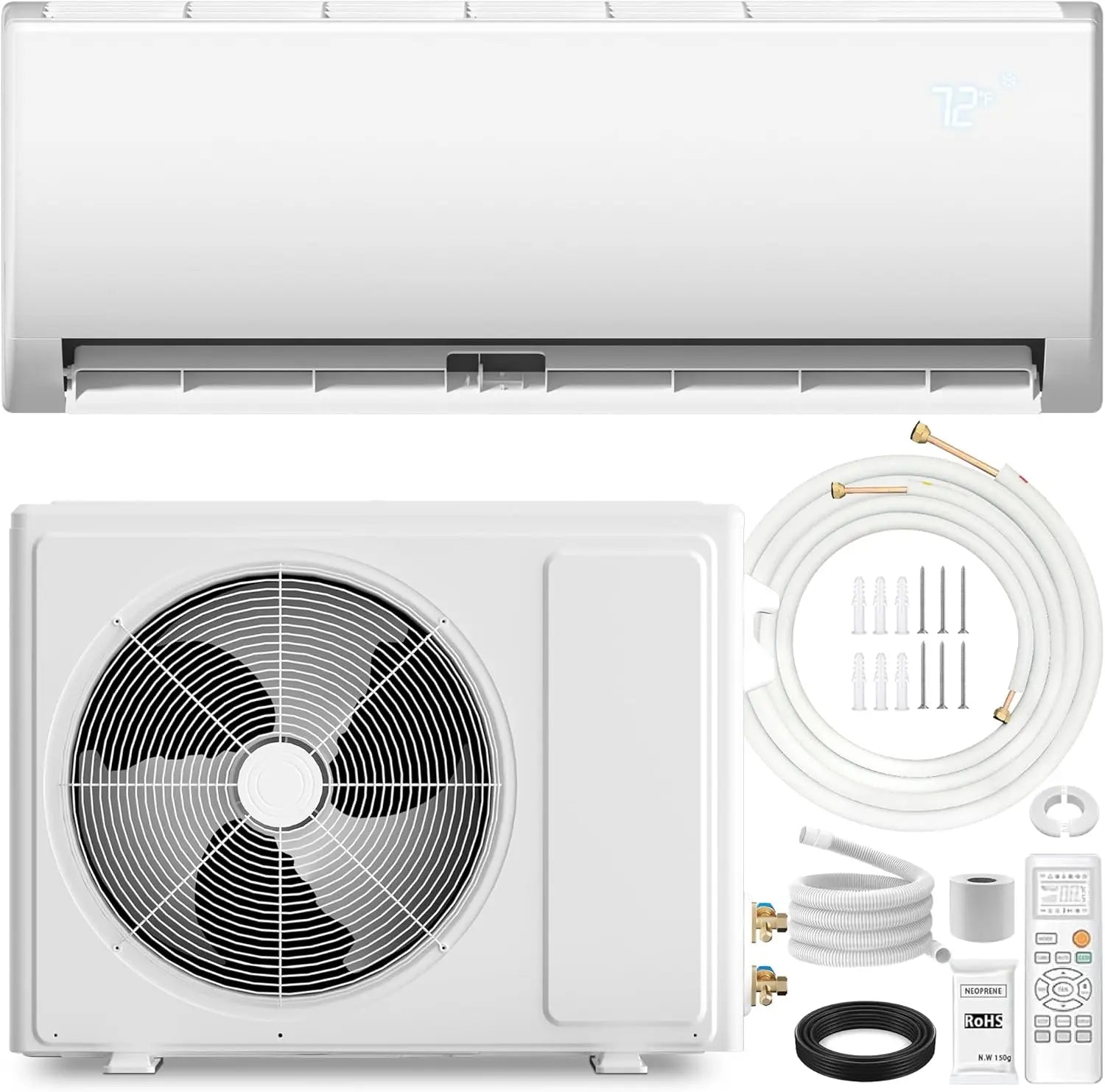 Mini Split Air Conditioner ＆ Heat Pump -  Wall Mount Ductless Inverter AC/Heating System 19 SEER2,Ultra Quiet