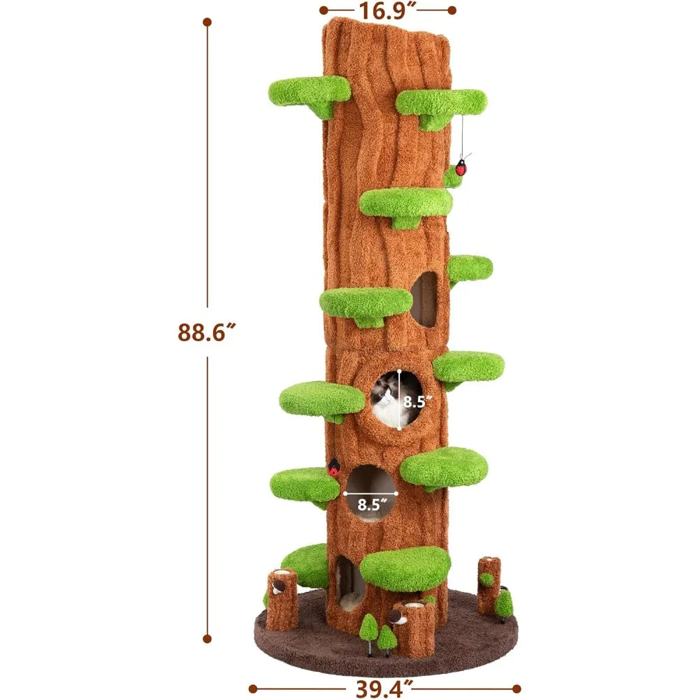 nunu super large cat tree tower – all-in-one tall cat tower with scratching post, luxury multi-level solid wood cat condo for in