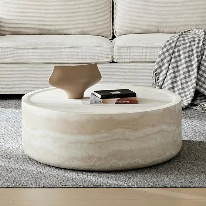 Round Coffee Table for Living Room Modern Faux Marble Center Circle Tables Side Tables Accent Table