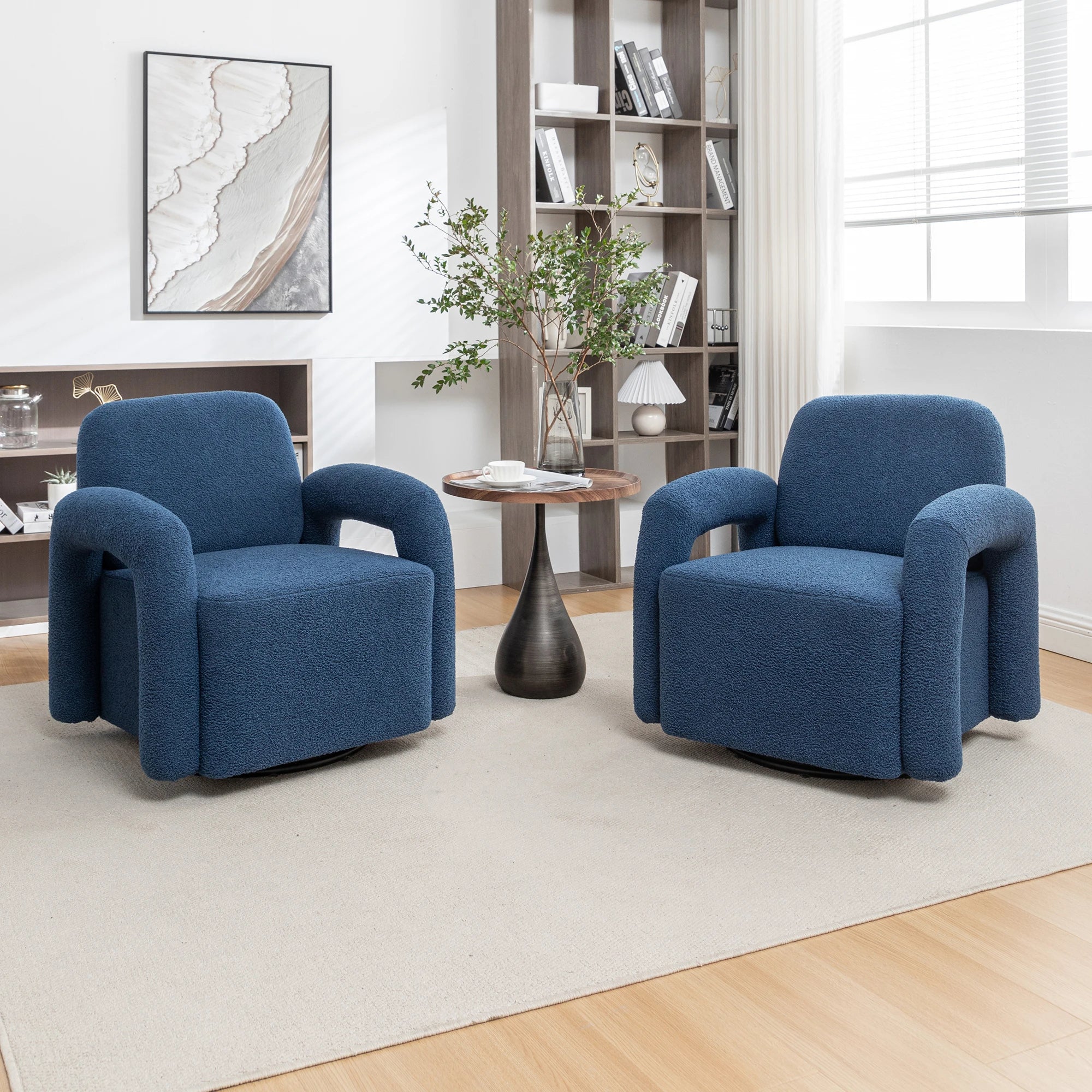 SEYNAR Modern Teddy Swivel Accent Chair Set of 2,Upolstered Swivel Round Barrel Armchair,Leisure Sofa Office Chair for Living Ro