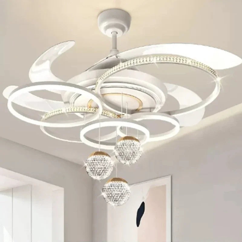 2024 Modern Fan Ceiling Light Living Room Adjustable LED Apartment Ceiling Light Creative Indoor Crystal Ceiling Fan Light