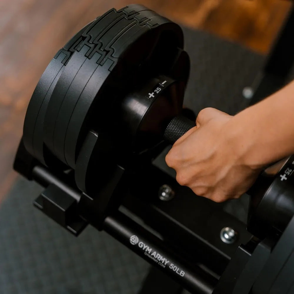 Nuobell Adjustable Dumbbells - Gym Army: 5 to 50 Pound Weight Range for Men and Women - Ideal for Strength Training