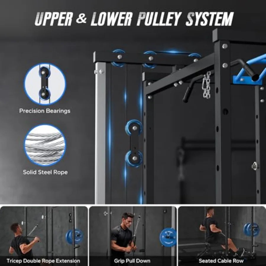 Power Cage MultiFunctional Squat Rack for Home Gym with Cable Crossover System 1600LBS Weight Capacity Strength Training Equipm