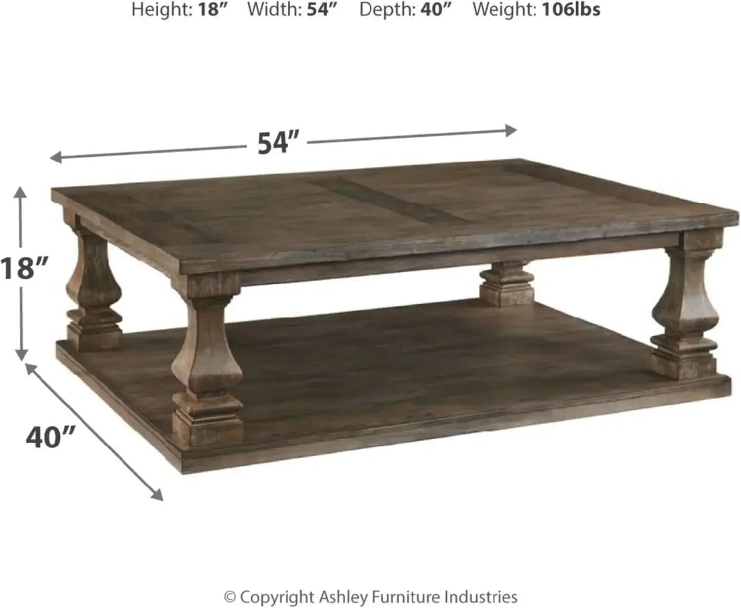 XMSJ.Johnelle Farmhouse Coffee Table with Weathered Gray Finish, Gray