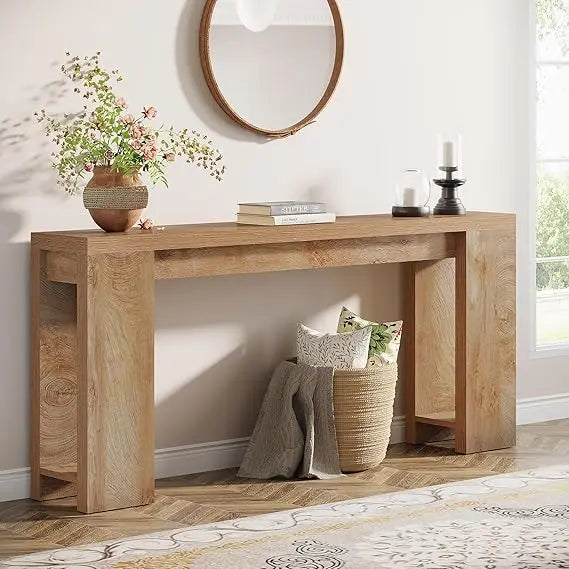 "extra long 70.9" farmhouse style console table for sofa back, narrow entryway accent"