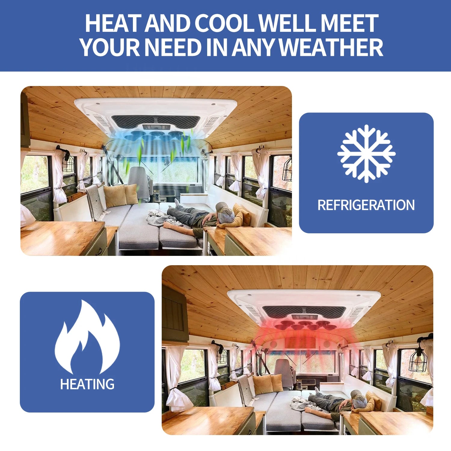 Treeligo12V Cooling Roof Air Conditioner Electric Cool RV Rooftop Parking AC Unit for Truck Camper Van Caravans Motor home