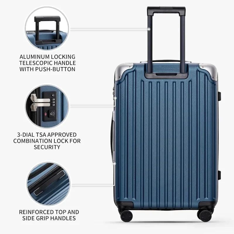 home.Grace Luggage Sets Hardshell Suitcase with Wheels  24 Inch 28 Inch Checked Luggage, 3-Piece Set (20/24/28), Blue
