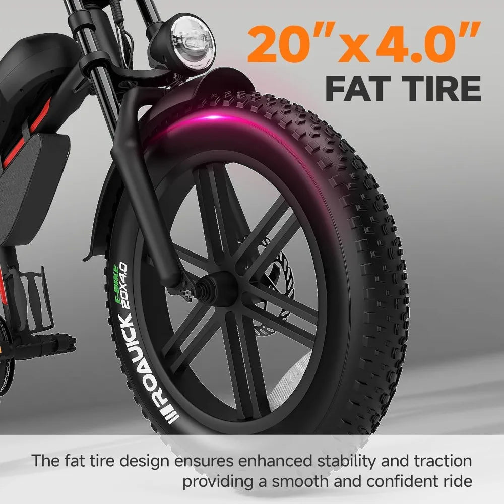 Qnut Electric Bike for Adults 28Mph 1500W, Moped Style Ebike with Fat Tire 48v 18Ah Battery 60 Miles 7 Speed Commuting E-Bike