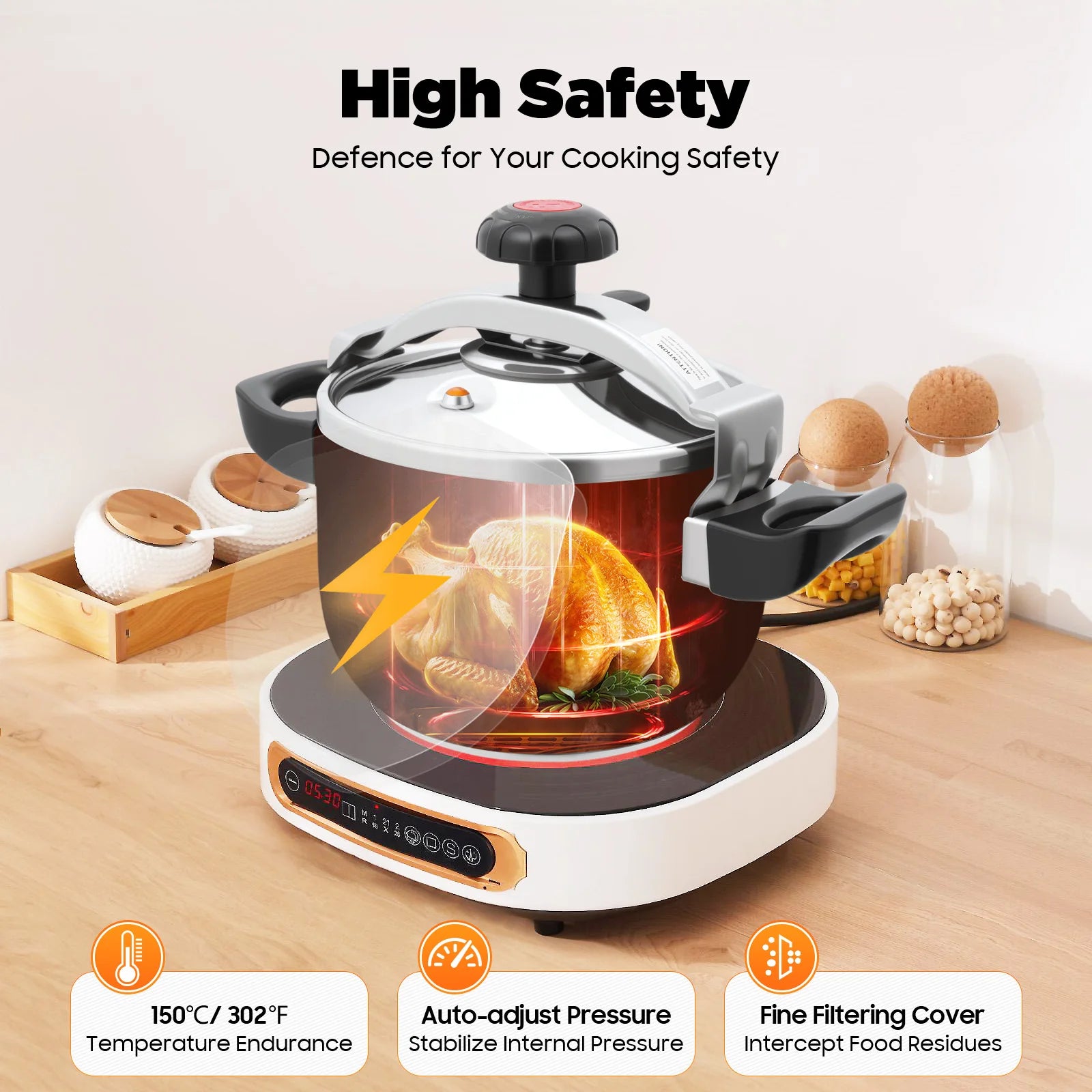 7.4Qt Stainless Steel Pressure Cooker, 60Kpa High Pressure Pot for Fast Cooking, Soup & Stew Making, Induction Safe