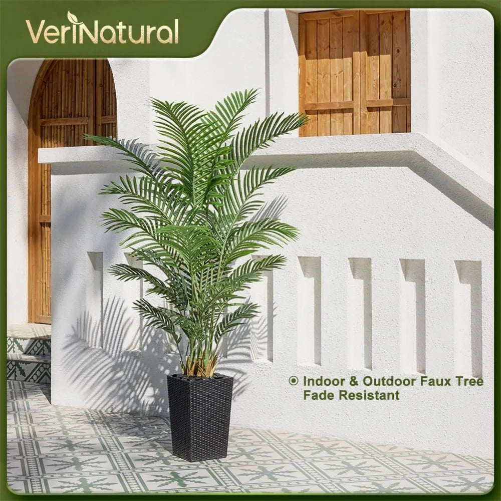 6FT Artificial Palm Tree with Black Planter & Pebbles, UV Resistant for Indoor Outdoor Decor, Large Faux Plant for Home Office
