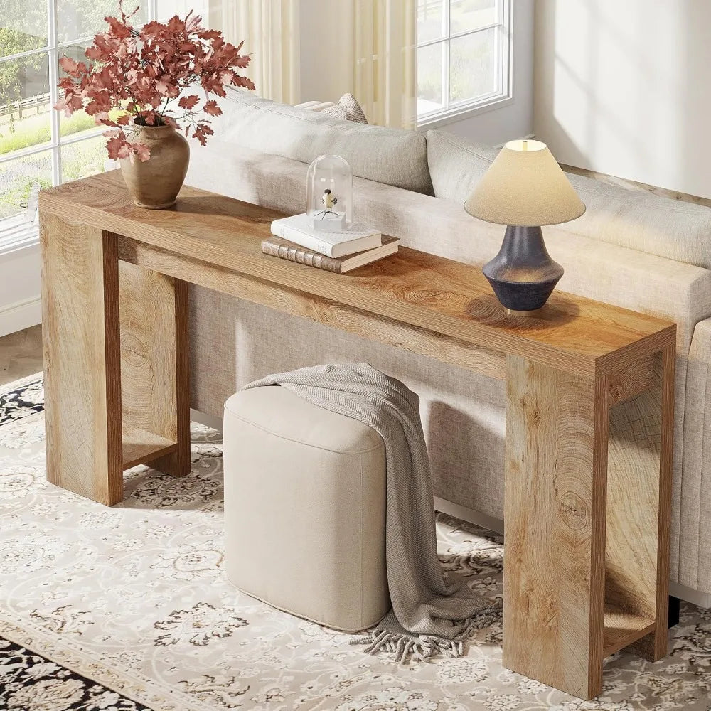 "extra long 70.9" farmhouse style console table for sofa back, narrow entryway accent"