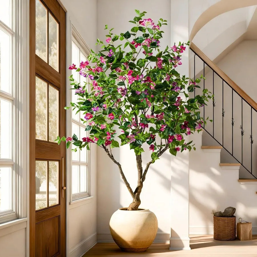 Artificial Bougainvillea Tree 8FT UV Resistant Fake Bougainvillea Plant in Pot for Outdoor Indoors Realistic Faux Flowering Tre