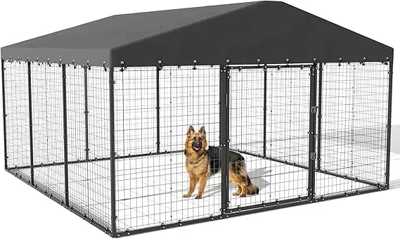 10x10x6 ft large outdoor dog kennel,anti-rust galvanized steel dog pen with double locks,heavy duty dog enclosure fence with uv