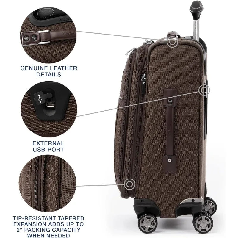 home.Platinum Elite Softside Expandable Carry on Luggage, 8 Wheel Spinner Suitcase, USB Port, Suiter, Men and Women, R