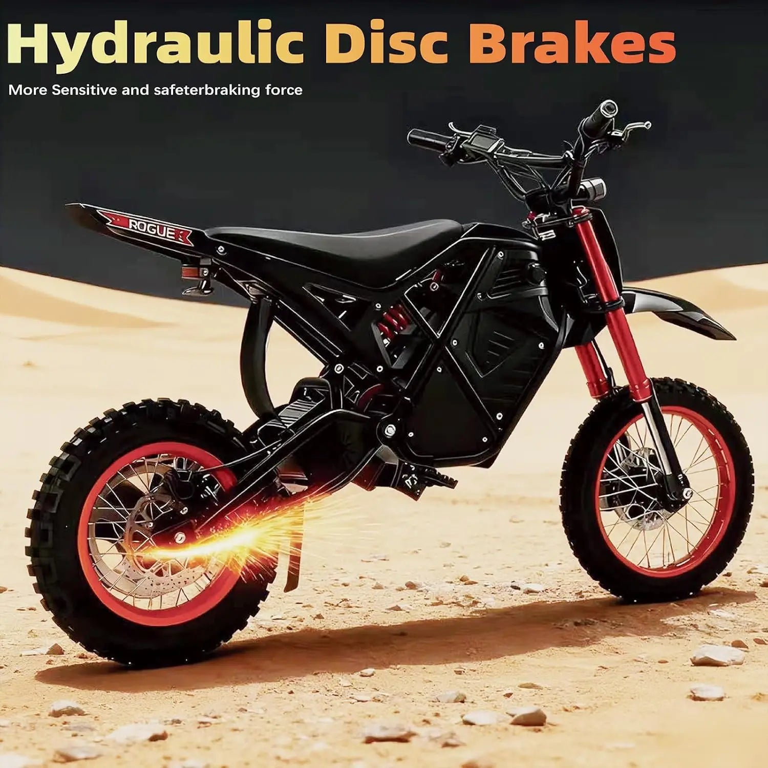 Electric Dirt Bike for Teens and Adults, 3000W Electric Motorcycle, 14/12 in Wide Tires, 38 Mph Speed, Equipped with 48V 23AH
