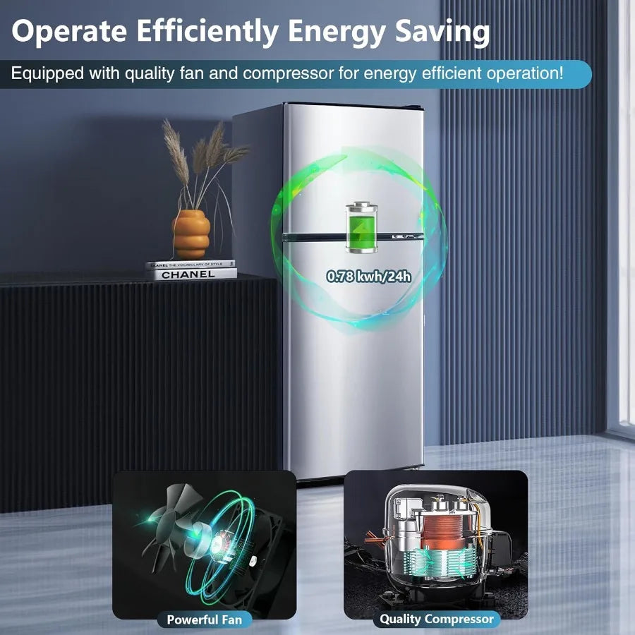 5.0 Cu.Ft Dual Door Refrigerator with Freezer for Dorm Office Apartment and Home Use Featuring 7 Temperature Settings for Adjus