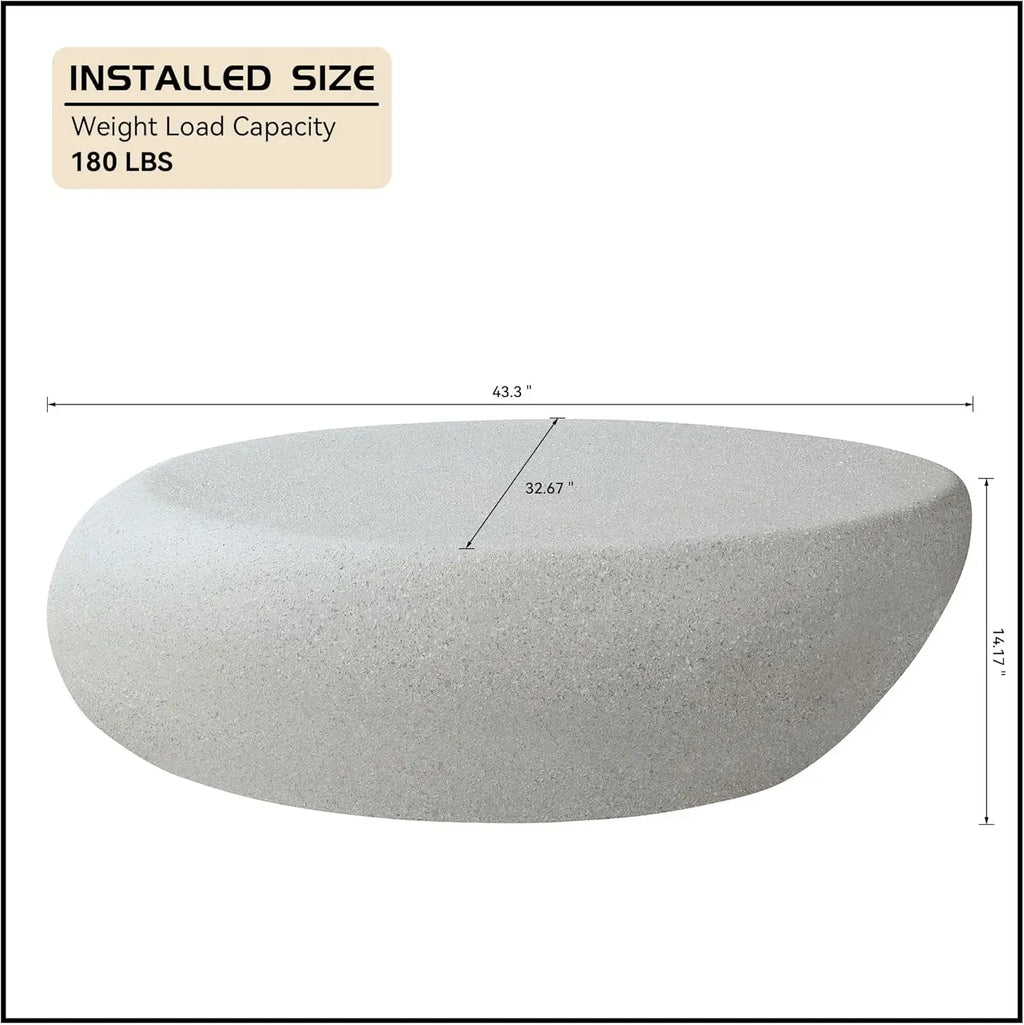 43.3" Oval Coffee Table with Grainy Matte Rocks Pattern, Modern Irregular Center Table,Drum Fiberglass Coffee Table Accent Side