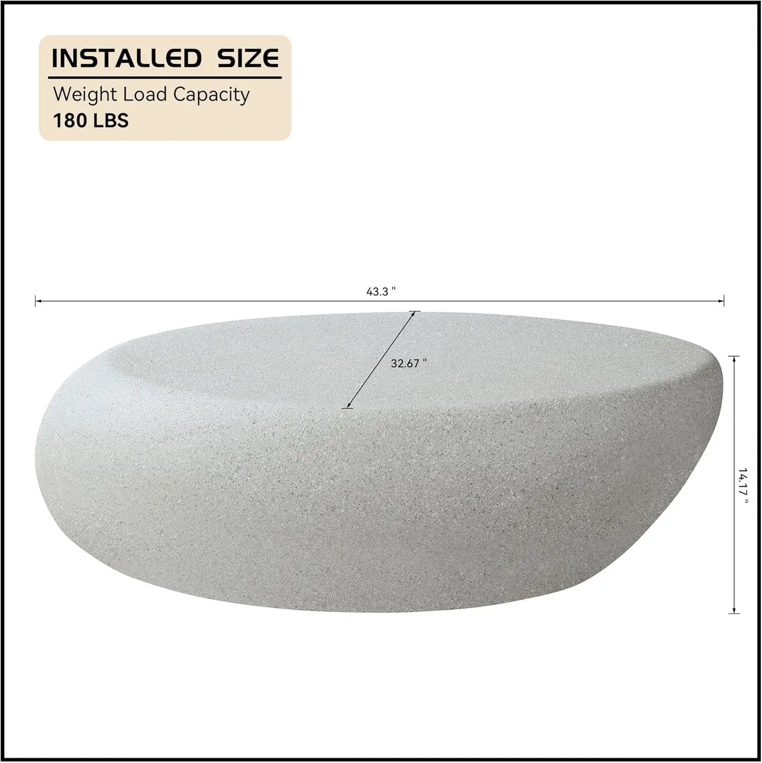 43.3" Oval Coffee Table with Grainy Matte Rocks Pattern, Modern Irregular Center Table,Drum Fiberglass Coffee Table Accent Side