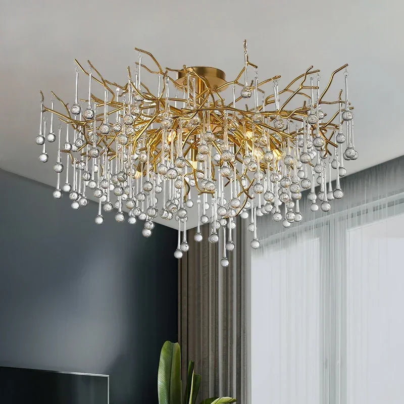Nordic Gold Ceiling Chandelier Led Lighting for Room Large Ceiling Light Fixtures Living Room Hotel Hall Art Decor Crystal Lamp