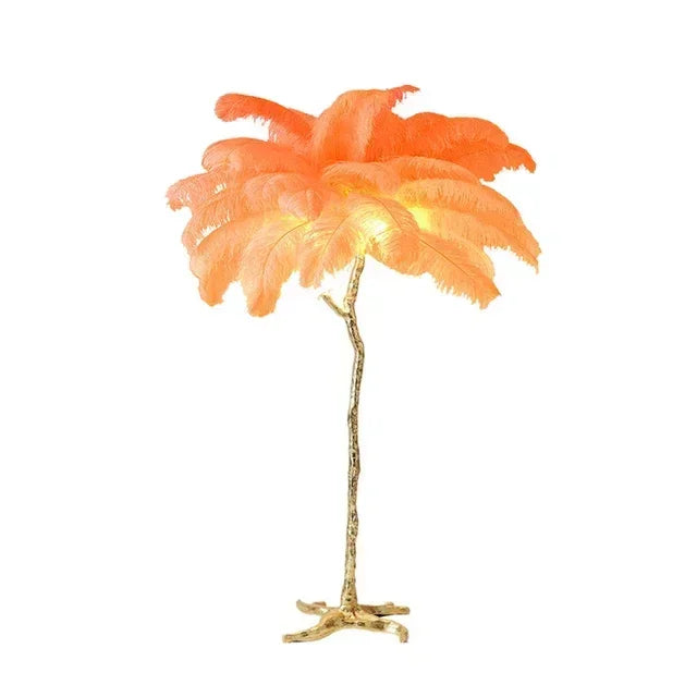 200cm Nordic Ostrich Feather Floor Lamp Resin Copper Living Room Home Decor Standing Light Indoor Lighting Bedroom Bedside Light