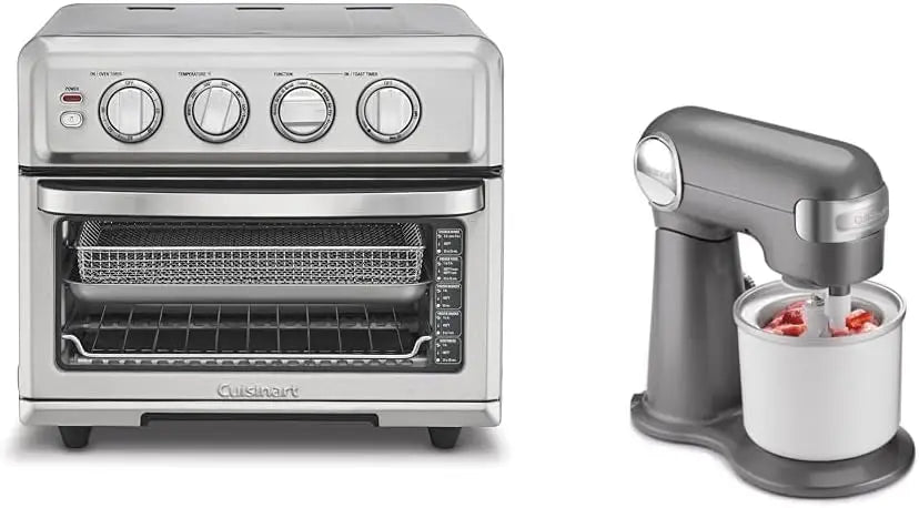 Air Fryer & Convection Toaster Oven, 8-in-1 Stainless Steel, White, with Fruit & Ice Cream Maker Attachment