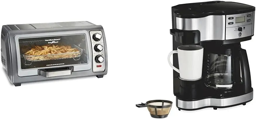 Toaster Oven Air Fryer Combo with 6-Slice Capacity, 12' Pizza Fit, 12-Cup Programmable Coffee Maker, Glass Carafe