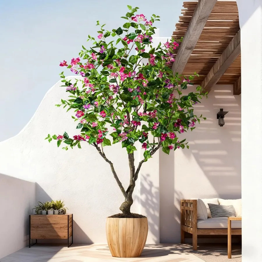 Artificial Bougainvillea Tree 8FT UV Resistant Fake Bougainvillea Plant in Pot for Outdoor Indoors Realistic Faux Flowering Tre