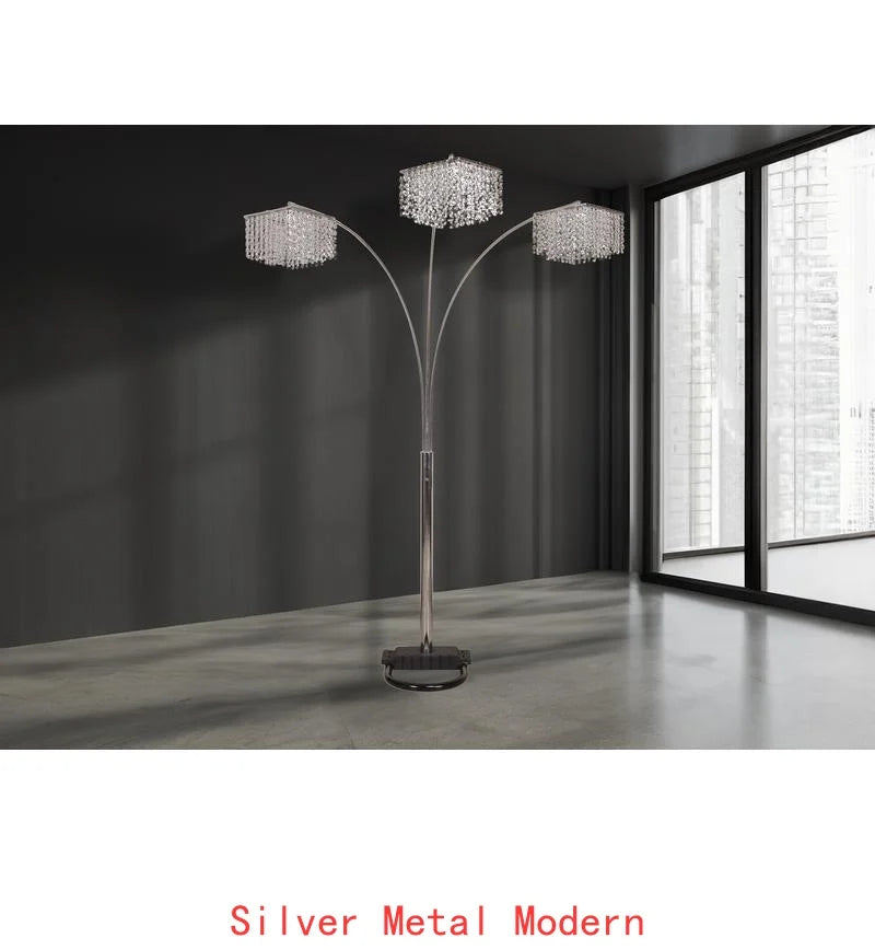 Modern Design Luxury Multi-Head Arc Floor Lamp with Crystal Accents for Living Room Decor