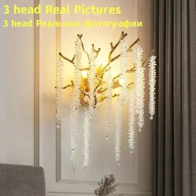 Round Gold Crystal Chandelier for Bedroom Living Room Dining Room Lounge Modern Luxury Gold Ceiling Crystal Branch Chandeliers