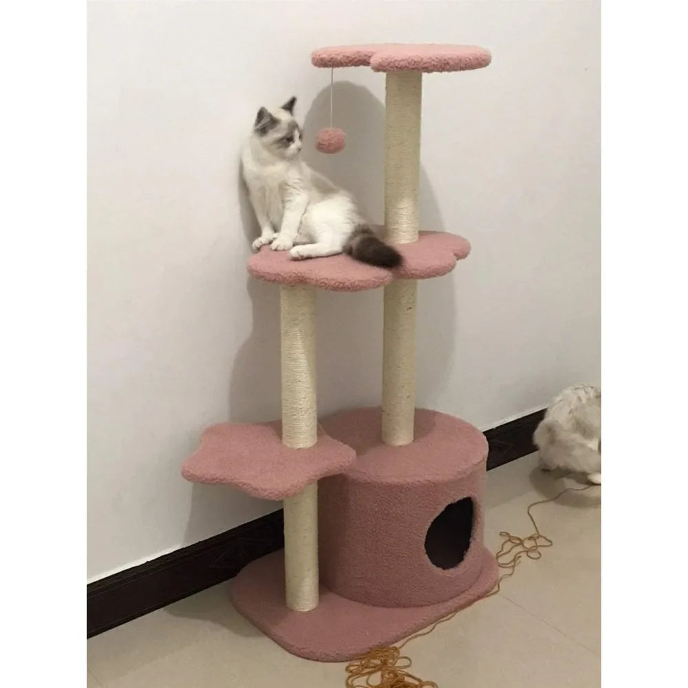 Modern Cat Activity Tower with Sisal Scratching Posts, Play House, and Top Perch for Climbing and Entertainment