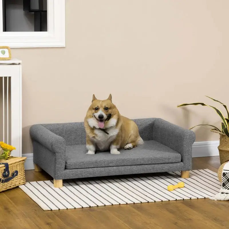 Modern Dog Couch Bed, Pet Sofa for Medium to Large Dogs or Cats, Elevated Pet Sleeping Bed with Removable Cushion, Dark Gray